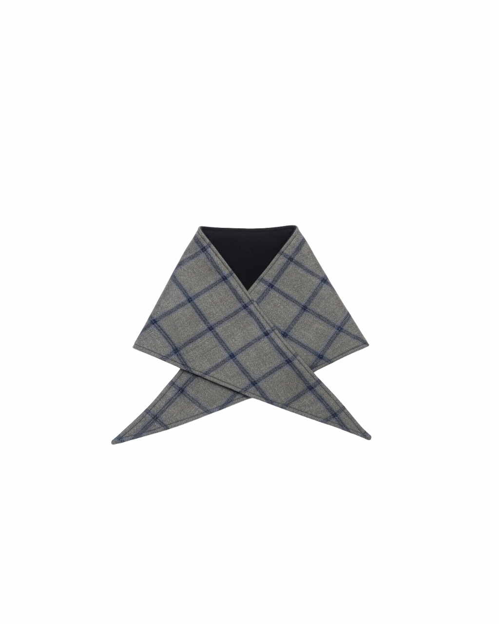 ⁠⁠Pañuelo reversible 100% lana azul marino-cuadros grises